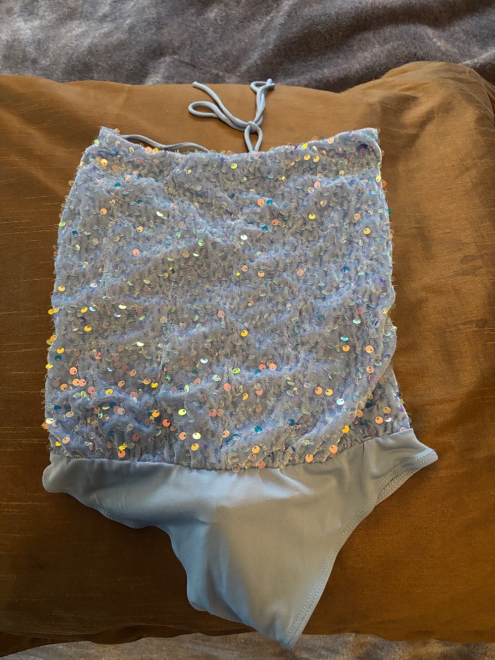 Lucy in the Sky Light Blue Sequin Halter Bodysuit